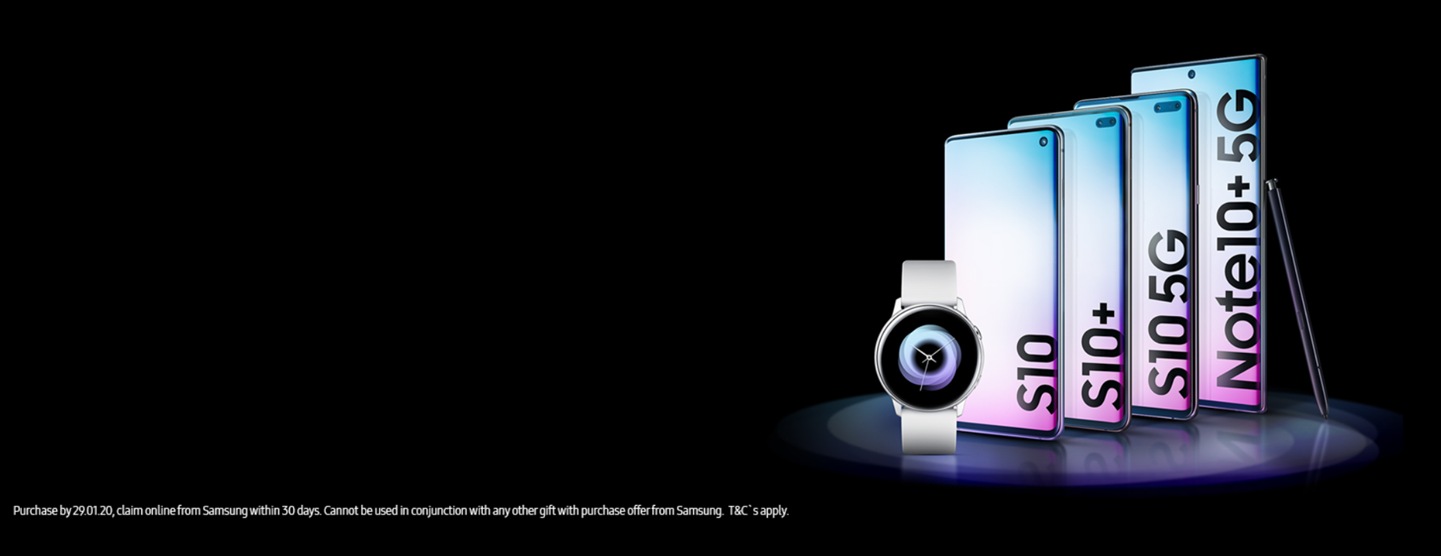 Claim a Galaxy Watch Active when you buy selected phones.