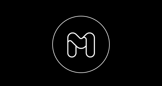 White line Samsung Members app M icon symbol within white line circle in front of a black background White line Samsung Members app M icon symbol within white line circle in front of a black background