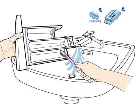 Detergent drawer recess cleaning