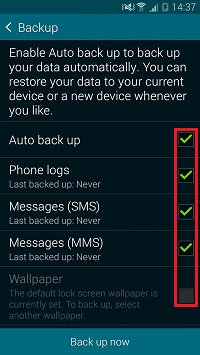Select the data you want to back up