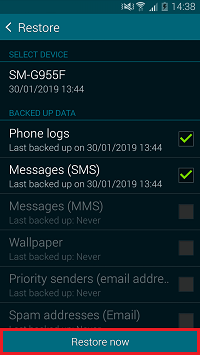 Tap Restore now