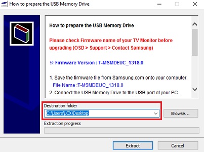 Select your USB as the destination folder