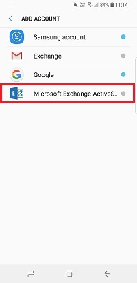 Choose Microsoft Exchange ActiveSync