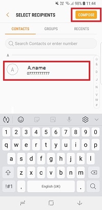 Select your contact(s), then tap compose