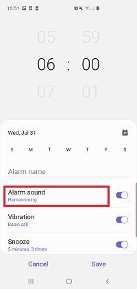 Tap Alarm sound, alarm tone or Alarm tone and volume