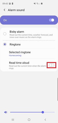 Use the toggle to switch on Read time aloud