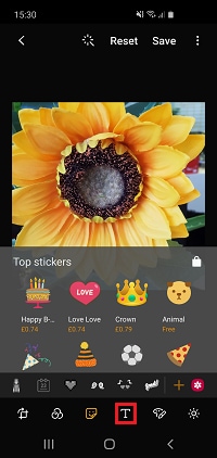 Tap the text icon