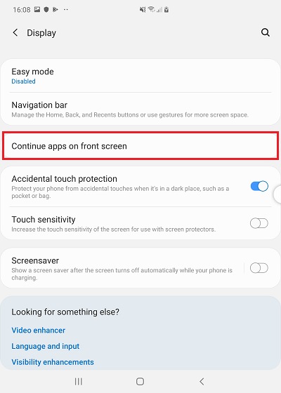 Tap Continue apps on front screen