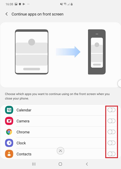 Tap the switch next to any app you wish to continue using when you close your device