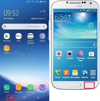Tap the window icon or the back icon