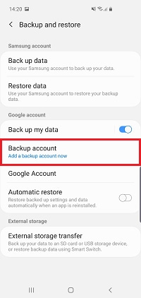 Tap Backup account