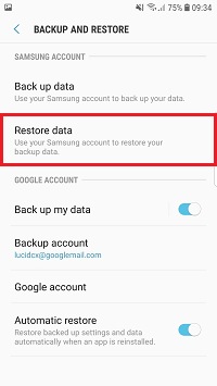 Tap restore data