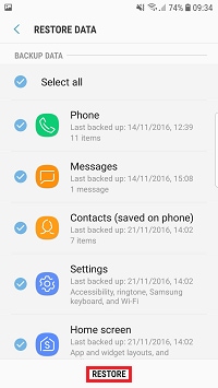 Tap RESTORE