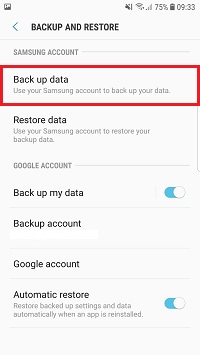 Tap Back up data