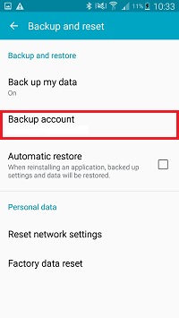Tap Backup account