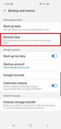Tap Restore data