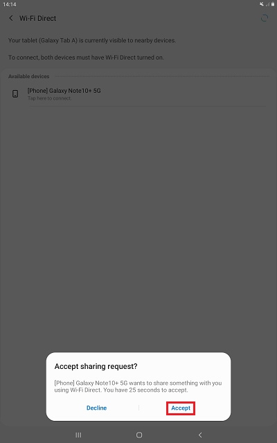 Tap Accept on your other device to connect