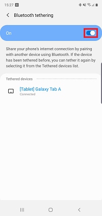 Tap the switch to turn Bluetooth tethering off