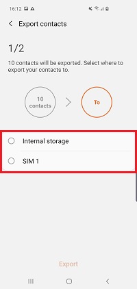 Choose where to export your contacts to
