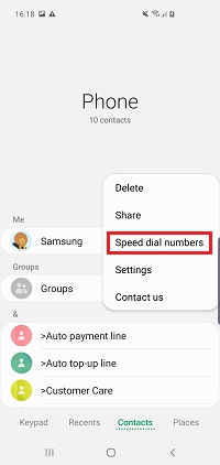 Tap Speed dial numbers