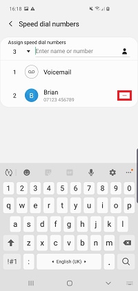 Tap the - to remove a speed dial number