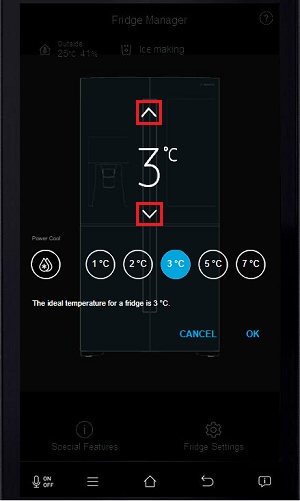 Tap the up or down buttons to adjust the temperature