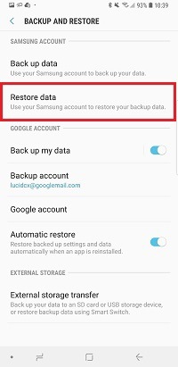 Choose Restore data