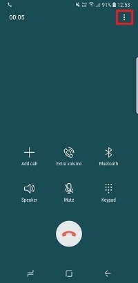 During a call tap, menu or more