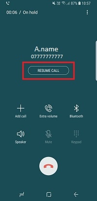 Tap Resume call