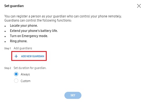 Click add new guardian