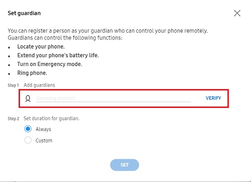 Add a Samsung account, then click verify