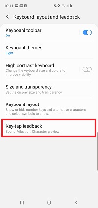 How do I switch vibration and off when I tap keys and icons (hapticfeedback)?