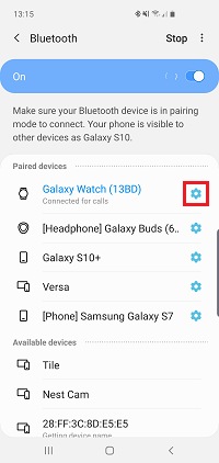 Tap the settings cog next to the device you want to manage