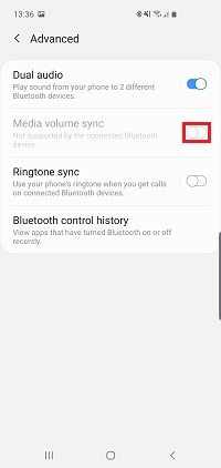 Tap the switch next to Media Volume sync to enable it