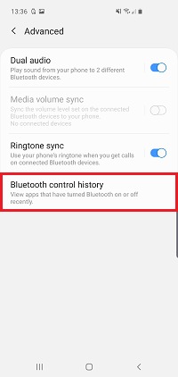 Tap Bluetooth control history to see the apps that have turned Bluetooth on or off
