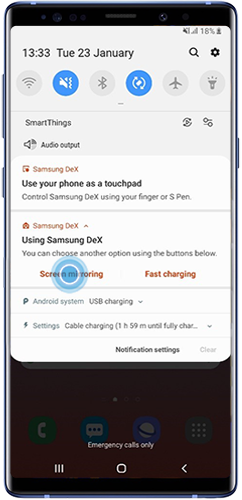 Select Fast Charging or Screen Mirroring