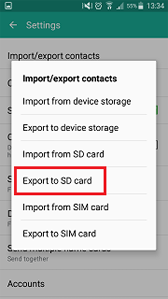 Export to SD card menu is selected