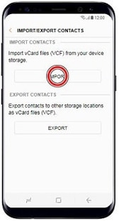 Import button is selected