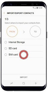 SIM card menu is selected