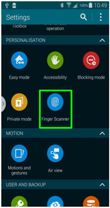 How do I set up and use the Finger Scanner on my Samsung Galaxy S5?