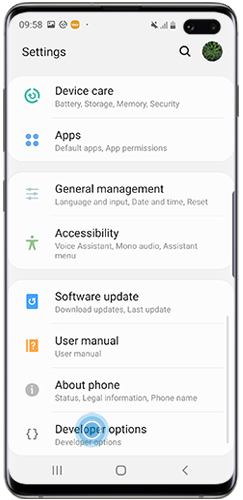 Tap Developer options on Galaxy S10