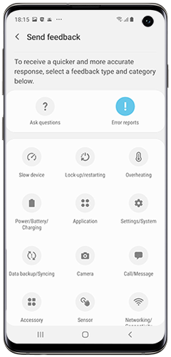 Choose category for your error report