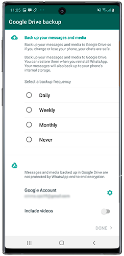 Select backup frequency