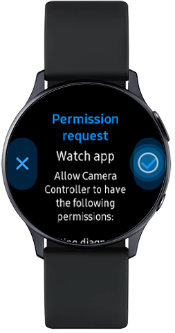 Tap to grant permissions to Camera Controller on Galaxy Watch Active2