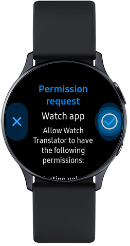 Tap to grant permissions to Watch Translator on Galaxy Watch Active2