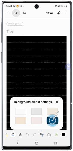 Select preferred background colour then tap the cross to return to note