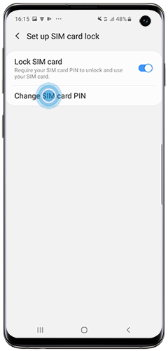 Tap the Change SIM card PIN on a Galaxy S10