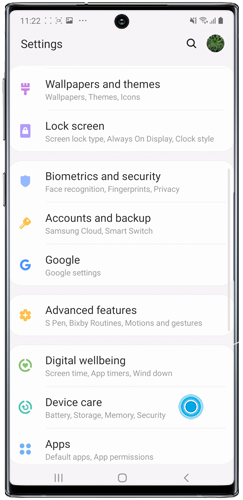 Tap to enter Device Care menu on a Galaxy smartphone