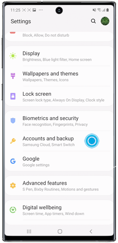 Tap to enter Accounts and backup menu on a Galaxy smartphone.