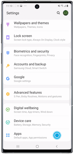 Tap to enter Apps menu on a Galaxy smartphone